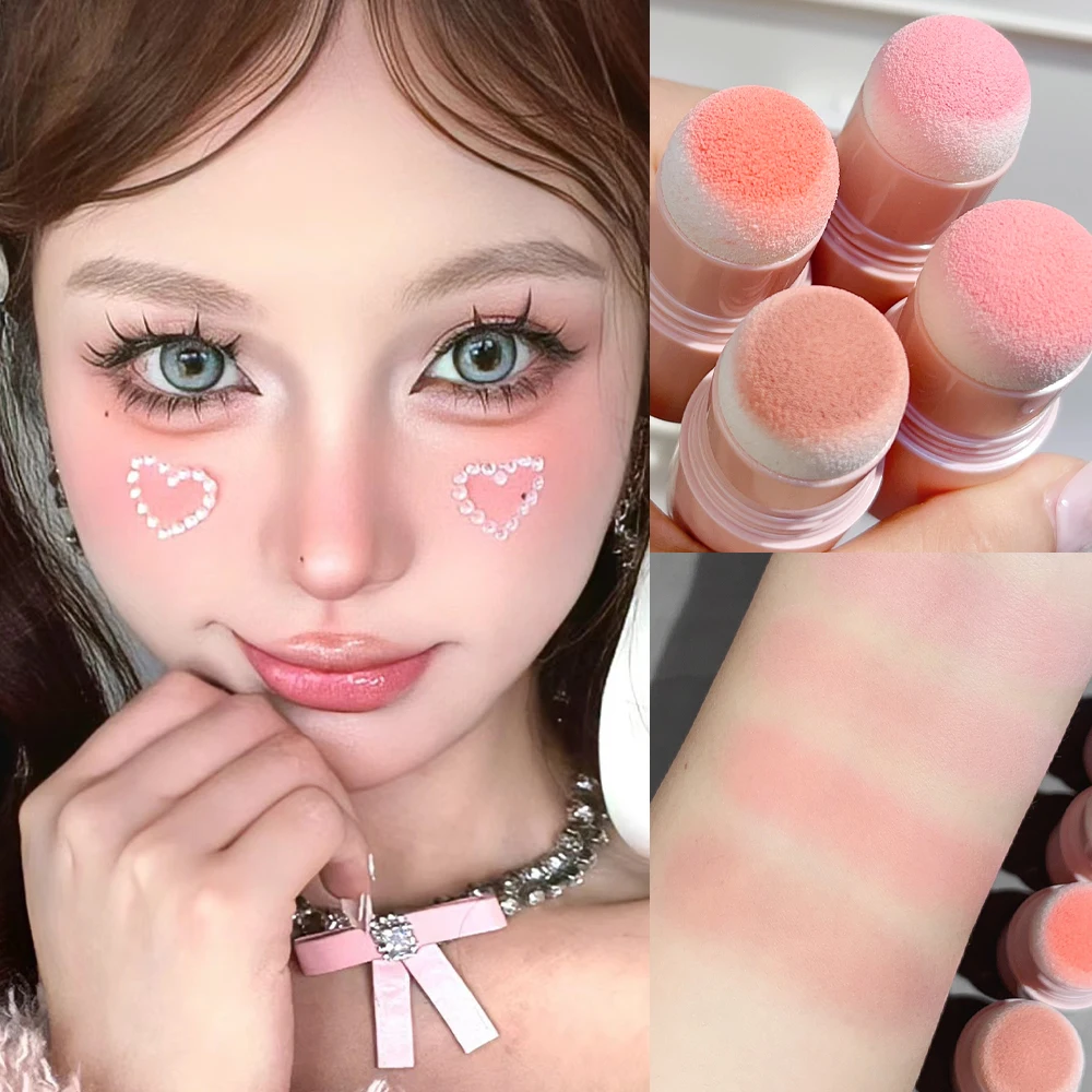 Monochrome Matte Sponge Blush Stick Dual-purpose To Enhance Color Brighten Facial Blusher Lasting Color Natural Cheek Face Rouge