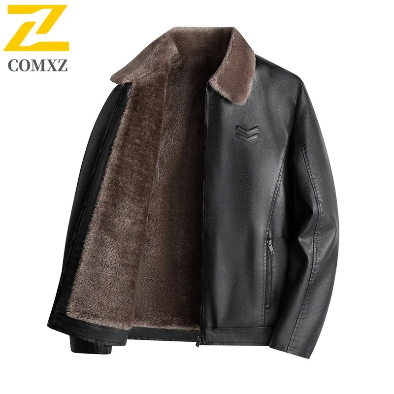 

COMXZ newly launched lightweight business casual leather jacket for middle-aged young men featuring a fashionable men's fur coat