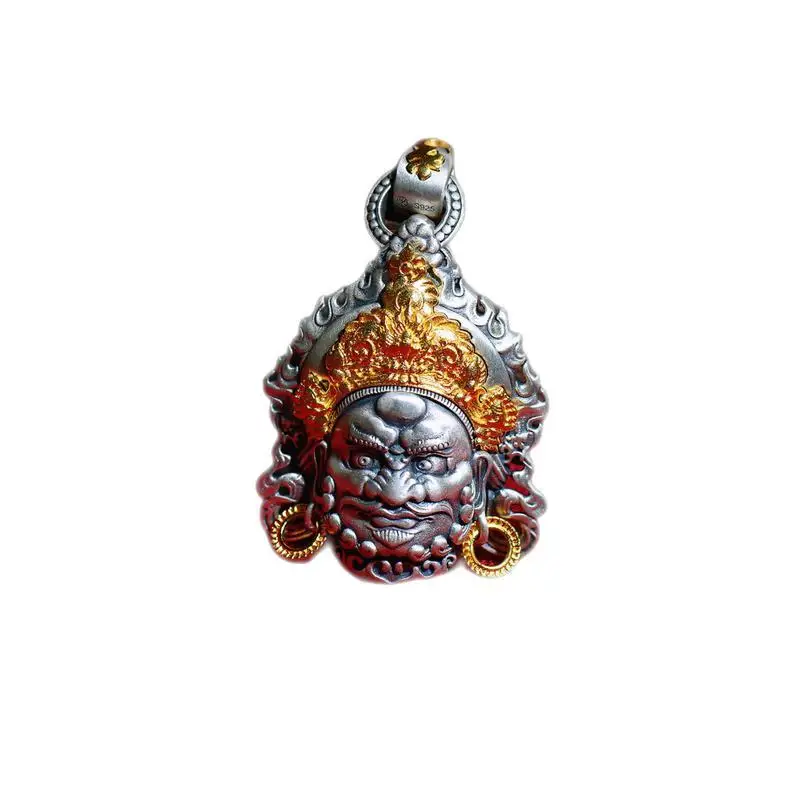 Original S925 Sterling Silver Yellow God of Wealth Pendant Men's and Women's Charm Jewelry Niche Gilding Handmade Buddha Statue