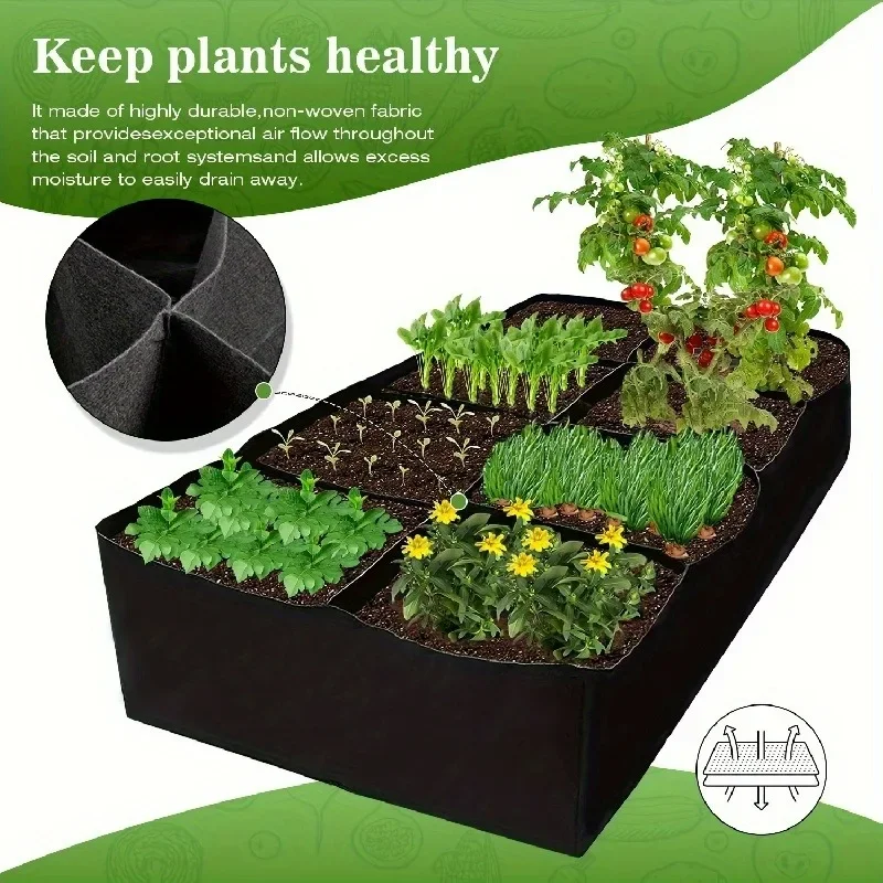 1 Pack, Garden Bed, 128 Gallon 8 Grids Plant Grow Bags, Breathable Planter Raised Beds For Growing Vegetables Potatoes Flo