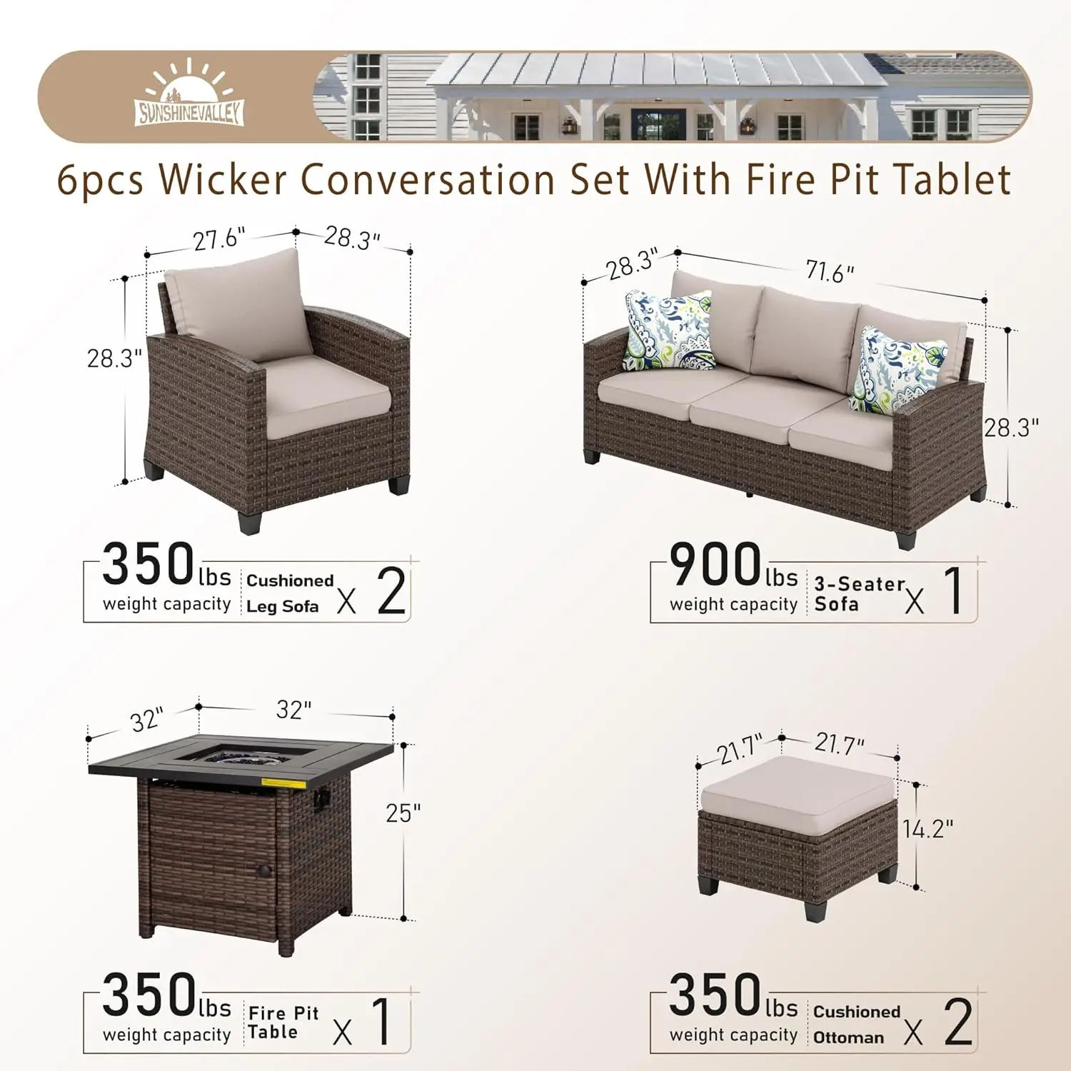 Conjunto de muebles seccionales de mimbre para exteriores, conjunto de mimbre con cojín, color marrón