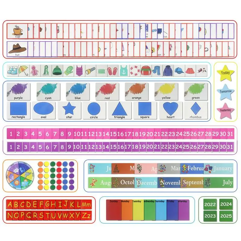 Calendario de bolsillo de tiempo circular para preescolar, tabla de números de calendario de aprendizaje, tabla de bolsillo, palabras, imágenes de rima