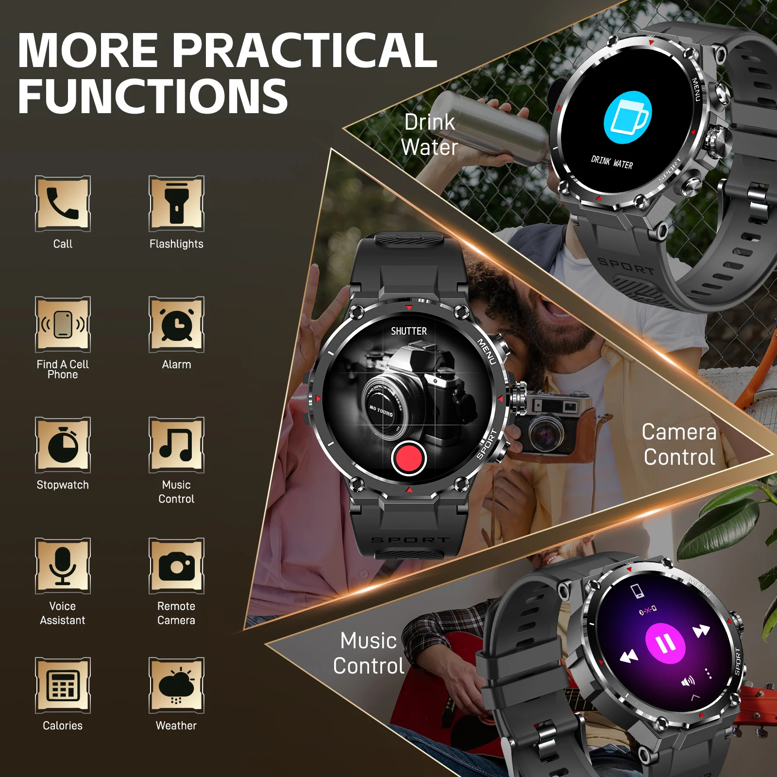 EIGIIS สมาร์ทวอท์ชสําหรับผู้ชาย Make/รับสายกลางแจ้ง Smartwatch ทนทาน Fitness Tracker พร้อม Heart Rate Sleep Monitor Pedometer
