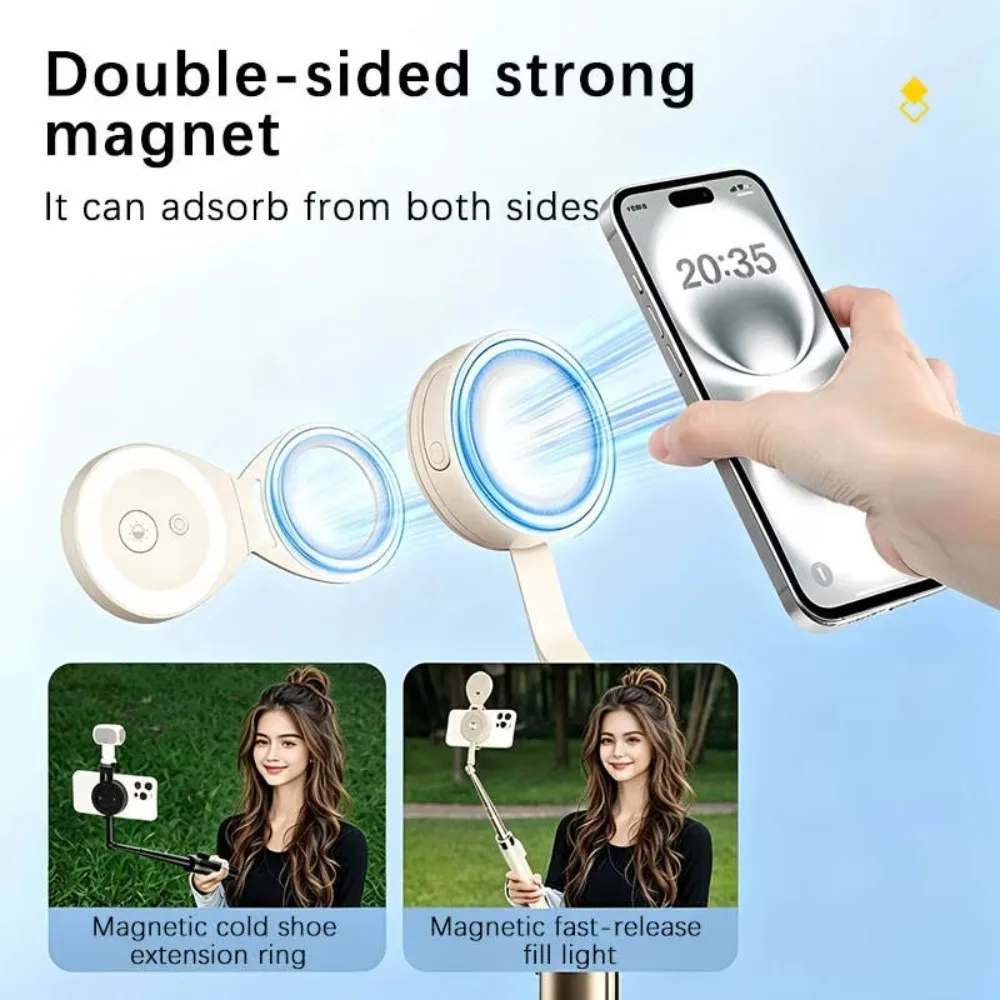 Compatible With MagSafe Dual‑Sided Magnetic Selfie Stick 1.7M Auto‑Pop‑Up Aluminium Alloy Tripod Hidden Phone Clip for Live