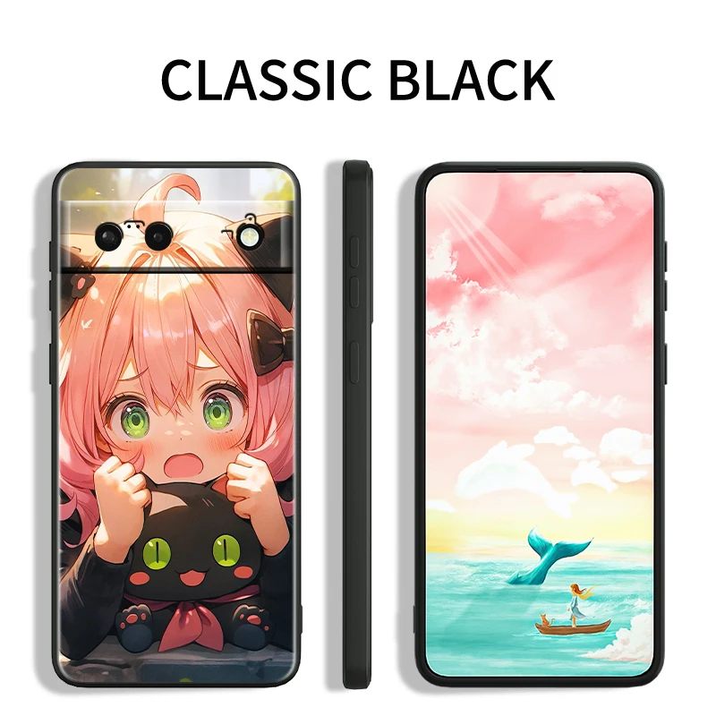 S-SPY X famiglia Anya carino per Google Pixel 9 8 7A 7 6A 6 5A 5 4 4A XL 5G custodia in TPU antiurto in silicone nero