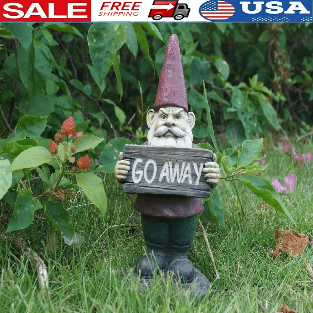 

Gnome Statue Holding Go Away Sign Indoor Outdoor Decor Weather Resistant Polyresin Garden Yard Entryway Fun Gift