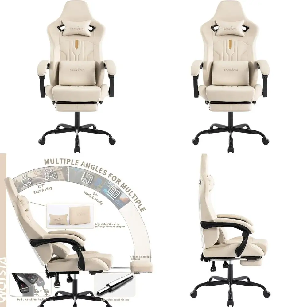 Ergonomic Massage Lumbar Support Gaming Chair, Adjustable Recliner for Video Games and Office Use, PU Leather Seat for Adults