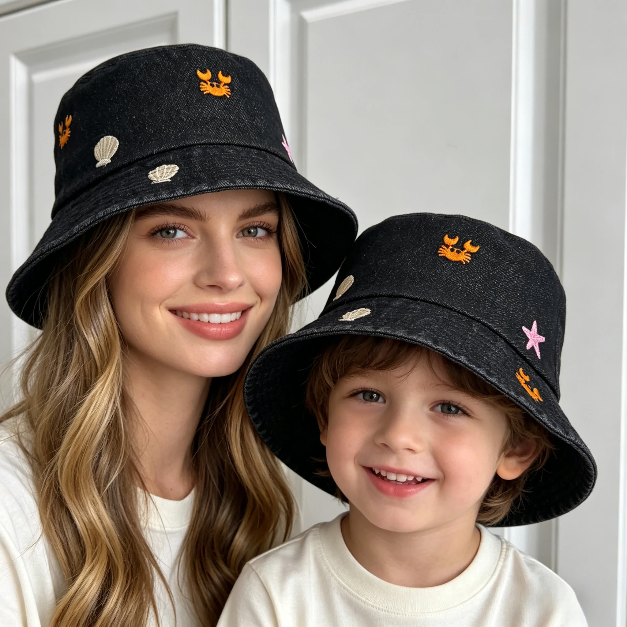 2026 New Summer Denim Bucket Hat For Women Embroidery Sea Shell Cute Mother Child Kids Best Matched Sunshade Fisherman Cap Gift