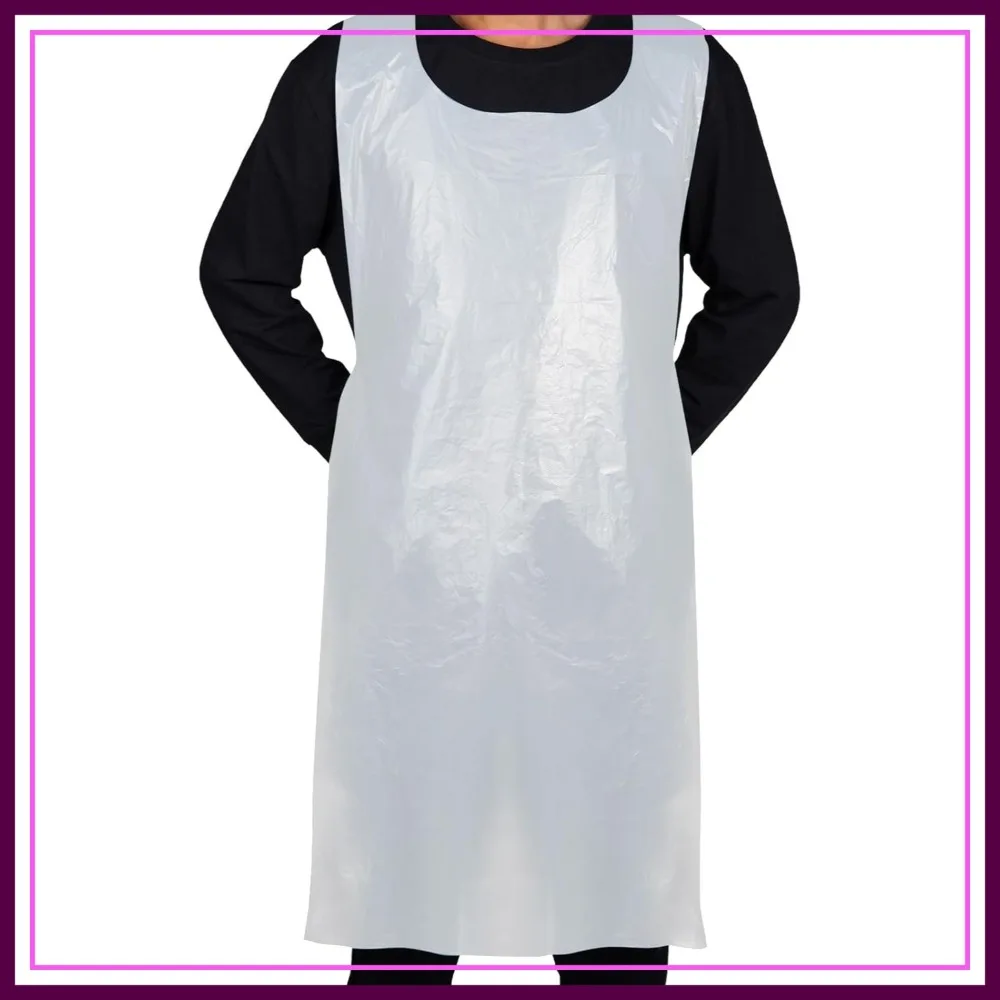 

Disposable White Plastic Aprons, 46x28 Inches Waterproof Polyethylene for Cooking, Painting, Arts & Crafts