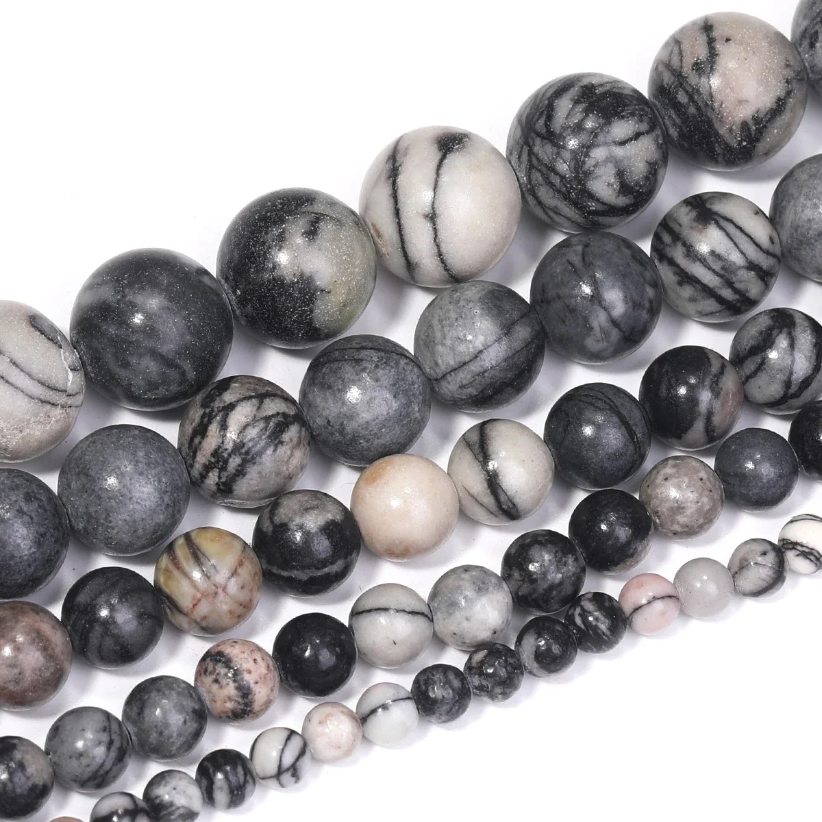 1 Streifen Schwarz Web Jaspis Runde Perlen 15" Strang 4 6 8 10 12MM Pick Größe Für Armband Halskette Schmuck Machen Zubehör Perlen