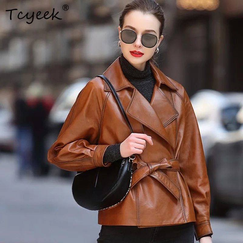 

Tcyeek Real Leather Jacket Women Autumn Sheepskin Coat for Woman Clothing Motocycle Jackets Loose Fit Fashion Jaqueta De Couro