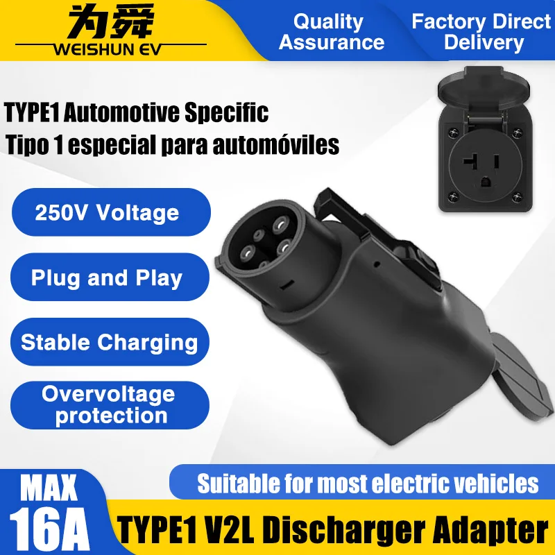 J1772 V2L Discharger Adapter 16A TYPE1 Electric Vehicle Charger EV Stastion Discharging Compatible with Hyundai KIA BYD FORD