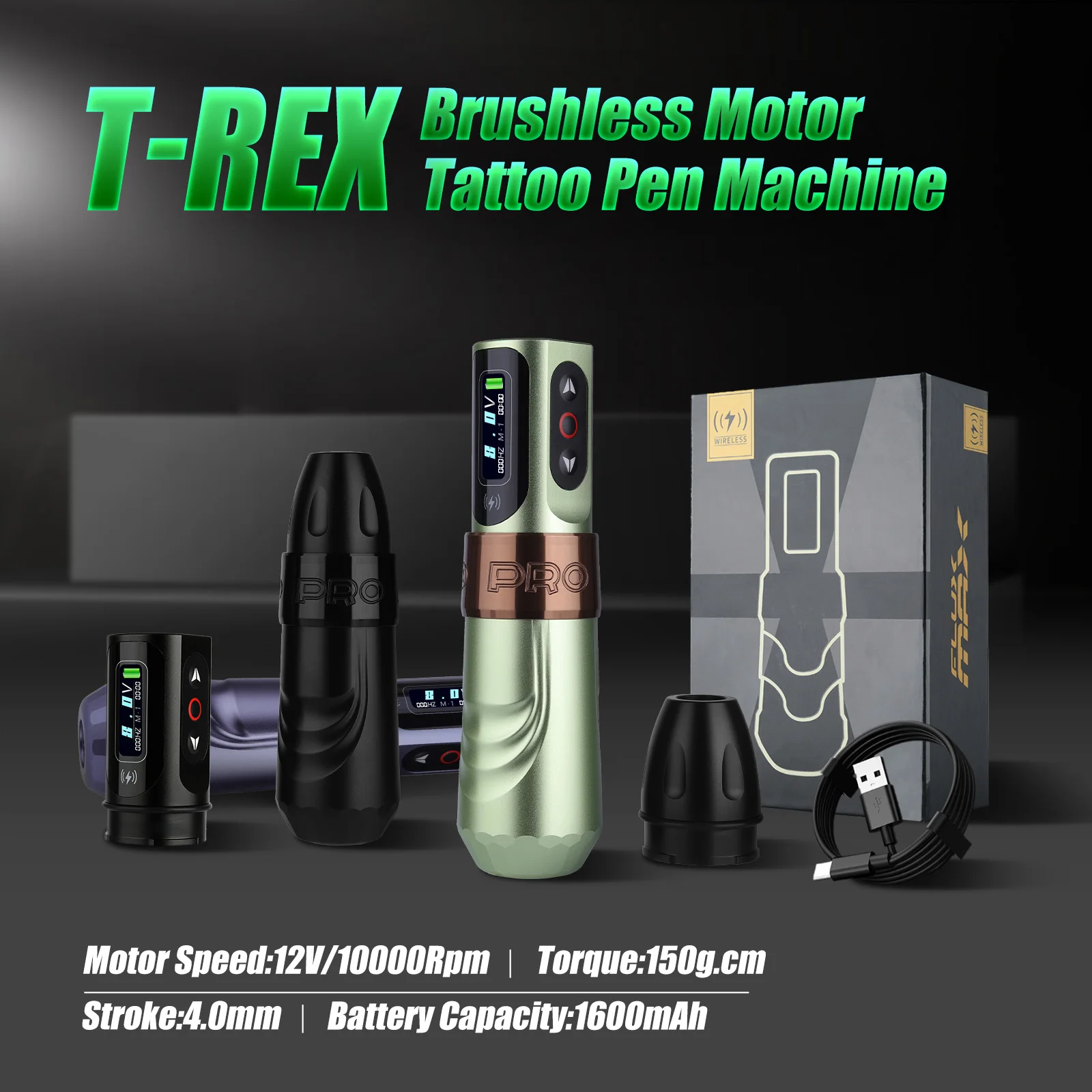 

T-Rex Tattoo Gun, Wireless Rotating Tattoo Pen Machine, 2 Batteries 1600mAh Power Supply Professional Tattoo Motor