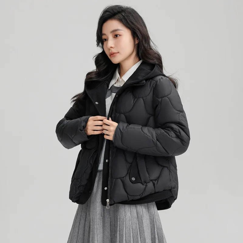 2025冬暖かい綿ジャケット韓国ファッションアウターコートフード付きオーバーコート女性用トップショートダウン綿入りコート女性用パーカー新作