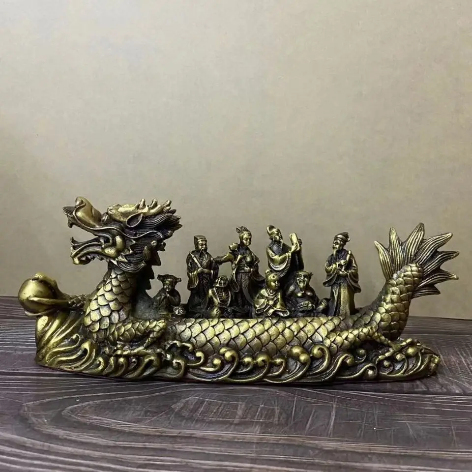 Copper Lucky Eight Immortals' boat Statue dragon head sail Statue Office Home Decor Gift for Desk Ornament