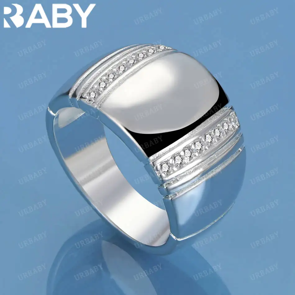

URBABY 925 Sterling Silver Size 7-10 Zircon Wide Flower Ring For Women Men Fashion Jewelry Charm Grace Noble Wedding Accessories