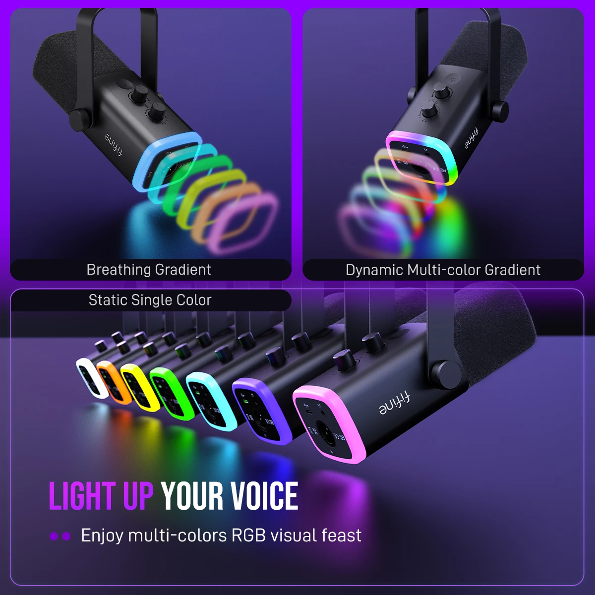 FIFINE USB/XLR Dynamic Microphone with RGB Control/Headphone jack/Mute,MIC for PC Gaming Recording Streaming AmpliGame-AM8 image 6