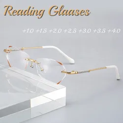 Luxus Diamant schliff Lesebrille randlose Frauen Presbyopie Anti Blaulicht fertig optische Brillen Dioptrien 1,0 bis 4,0