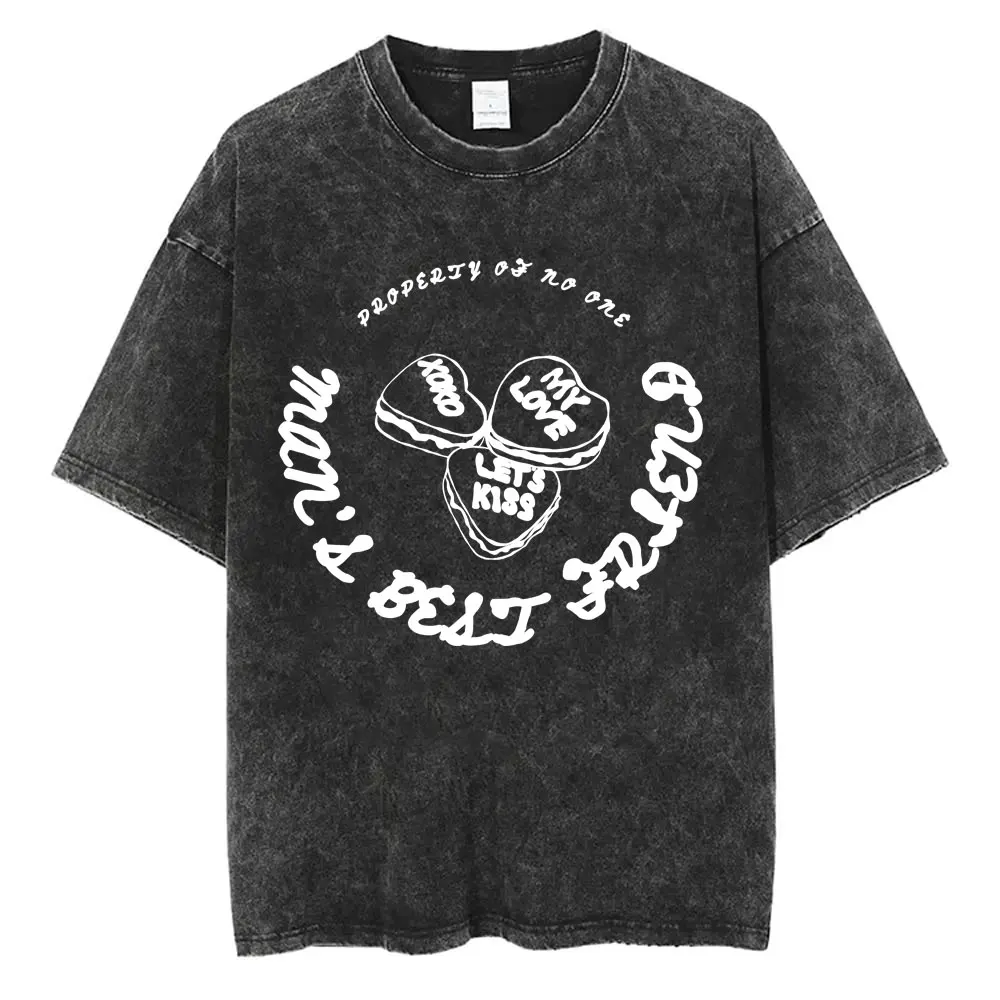 

Washed Vintage Sabrina Carpenter Man's Best Friend Graphic Print T-shirt Men Women Fashion Street Oversized Crewneck T Shirts