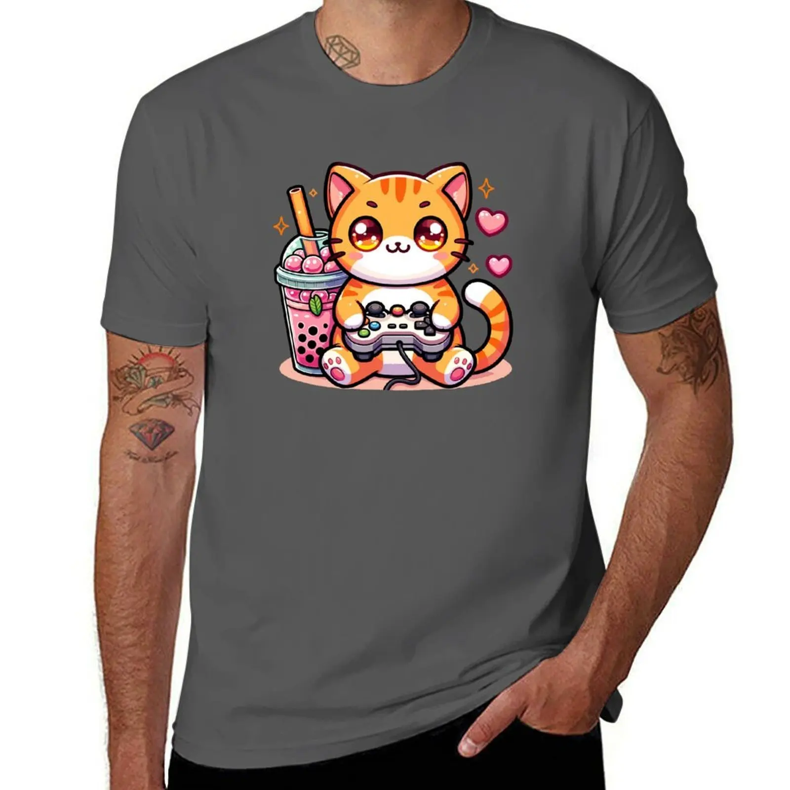

Kawaii Orange Cat Drinking Boba Tea Bubble Tea,Gamer Girl,Kawaii Neko Cat Playing Game T-Shirt man tshirt T-Shirt