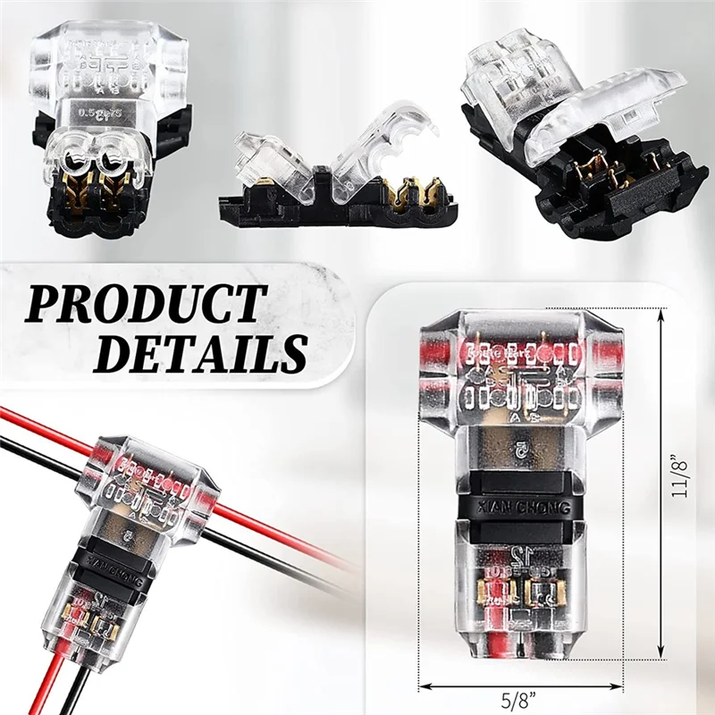 VEHO-100Pcs موصلات الأسلاك الجهد المنخفض T الحنفية موصلات الأسلاك 2 دبوس 2 طريقة موصل سلك السيارات لأسلاك LED الكهربائية