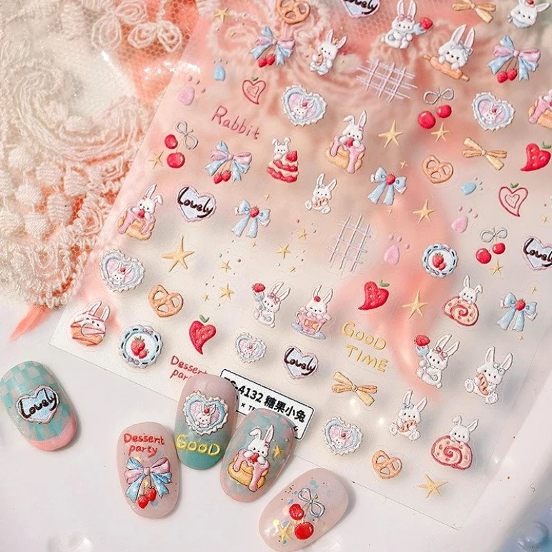 الكرتون الكتابة على الجدران جميل أرنب الكلب Bowknot الحب 5D النقوش ذاتية اللصق مسمار الفن ملصقات لطيف الأرنب جرو ثلاثية الأبعاد مانيكير الشارات