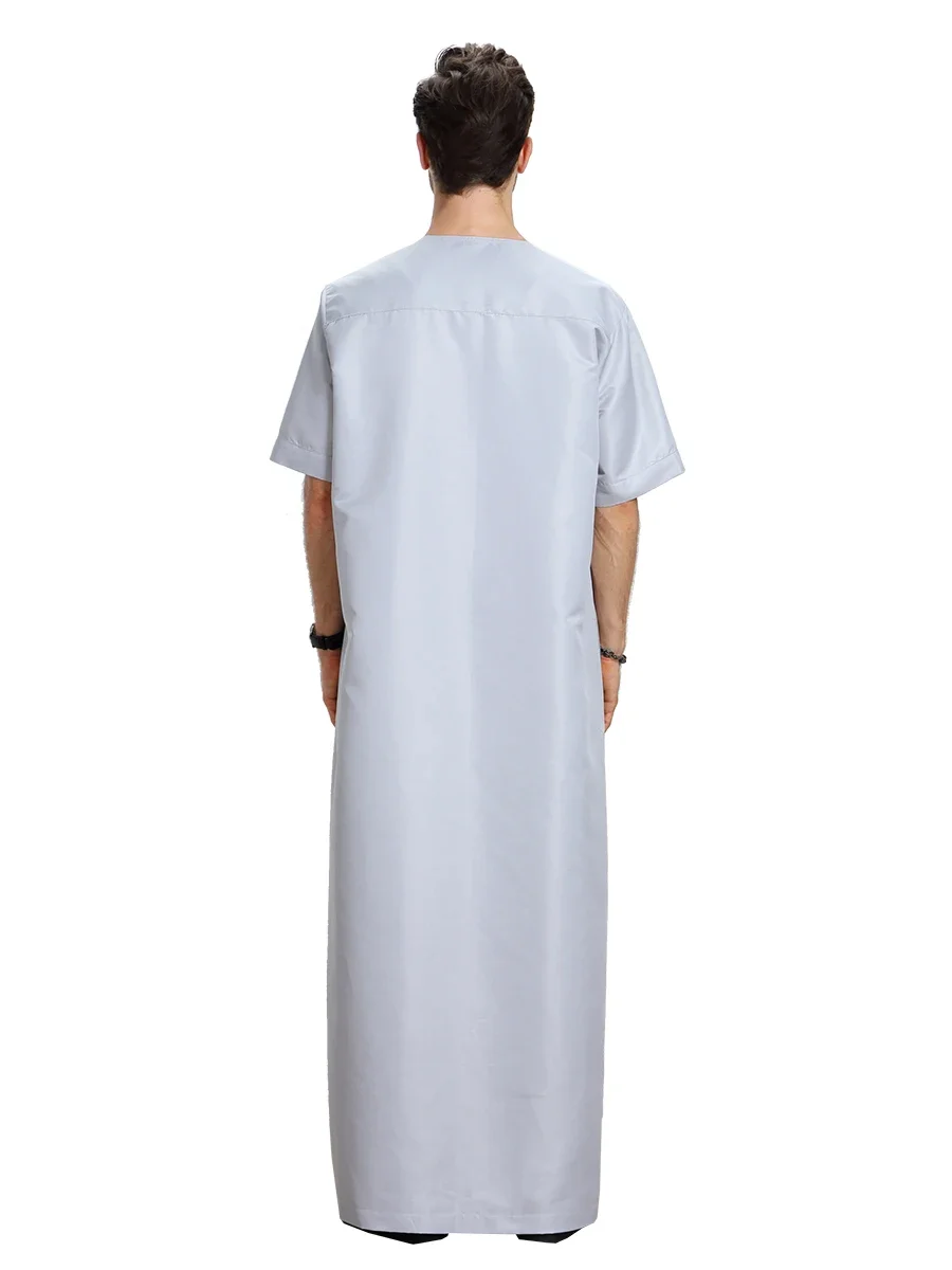 Summer Muslim Men Short Sleeve Robe Jubba Thobe Islamic Clothing Saudi Arabic Thoub Eid Ramadan Abaya Kaftan Middle East Dress