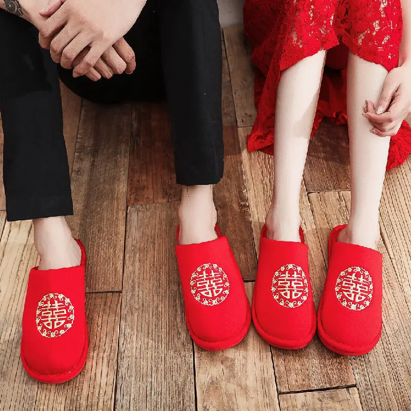 

Women's Slippers Cotton-Slippers Winter Warm House Slippers Shoes Unisex Intdoor Home Casual Shoes Wedding Happy Couple Set