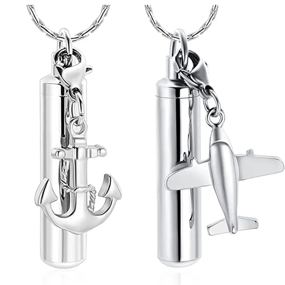 

Anchor+Airplane Cremation Jewelry Ashes Bottle Urn Pendant Memorial Urns Necklace Stainless Steel Keepsake