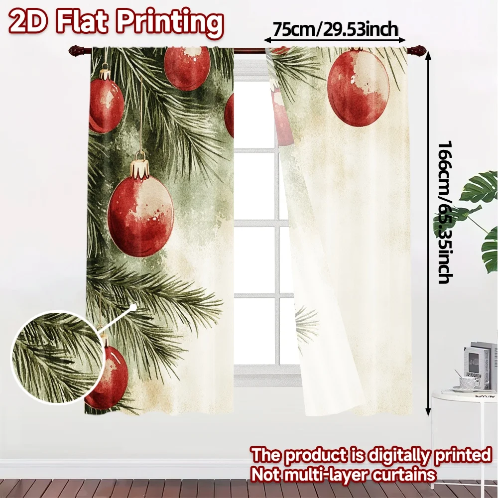 2pcs,Curtains Christmas Baubles Pine Branches (4) Creative Modern Curtains Versatile Fabric Curtains Decorations Outdoor Perfect