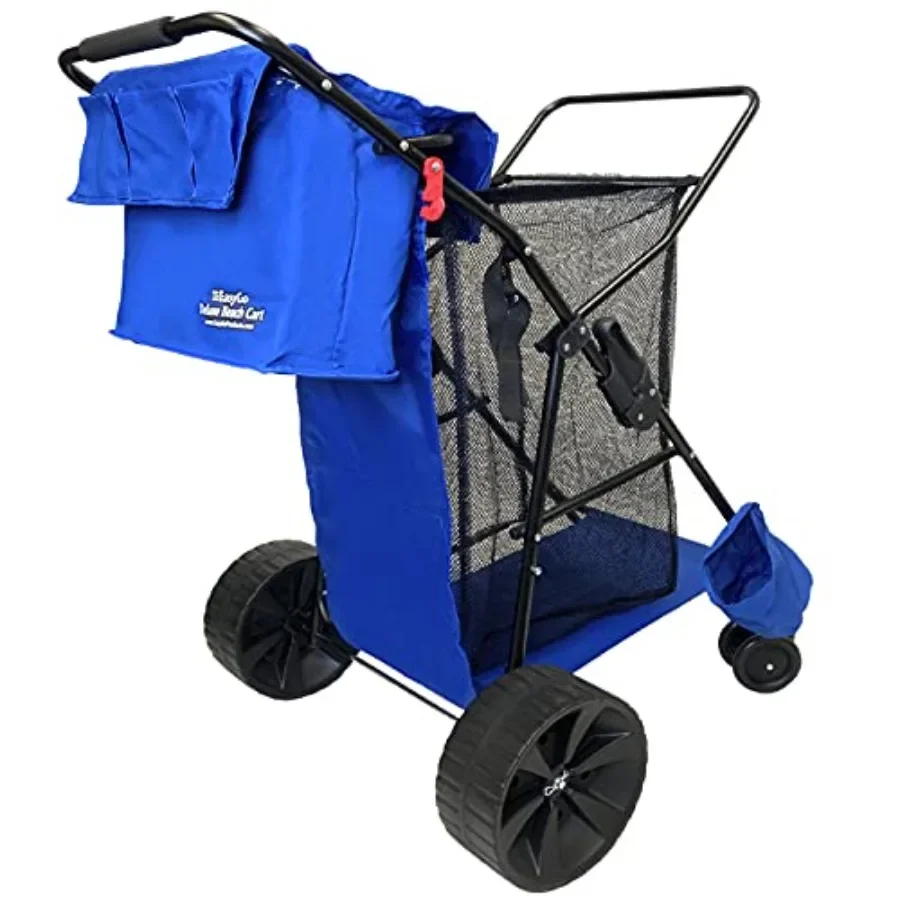 Beach Umbrella Wagon Cart Deluxe Heavy Duty Folding Ocean Utility Cart Large Sand Wheels Holds 4 Beach Chairs Storage Pouch Hol