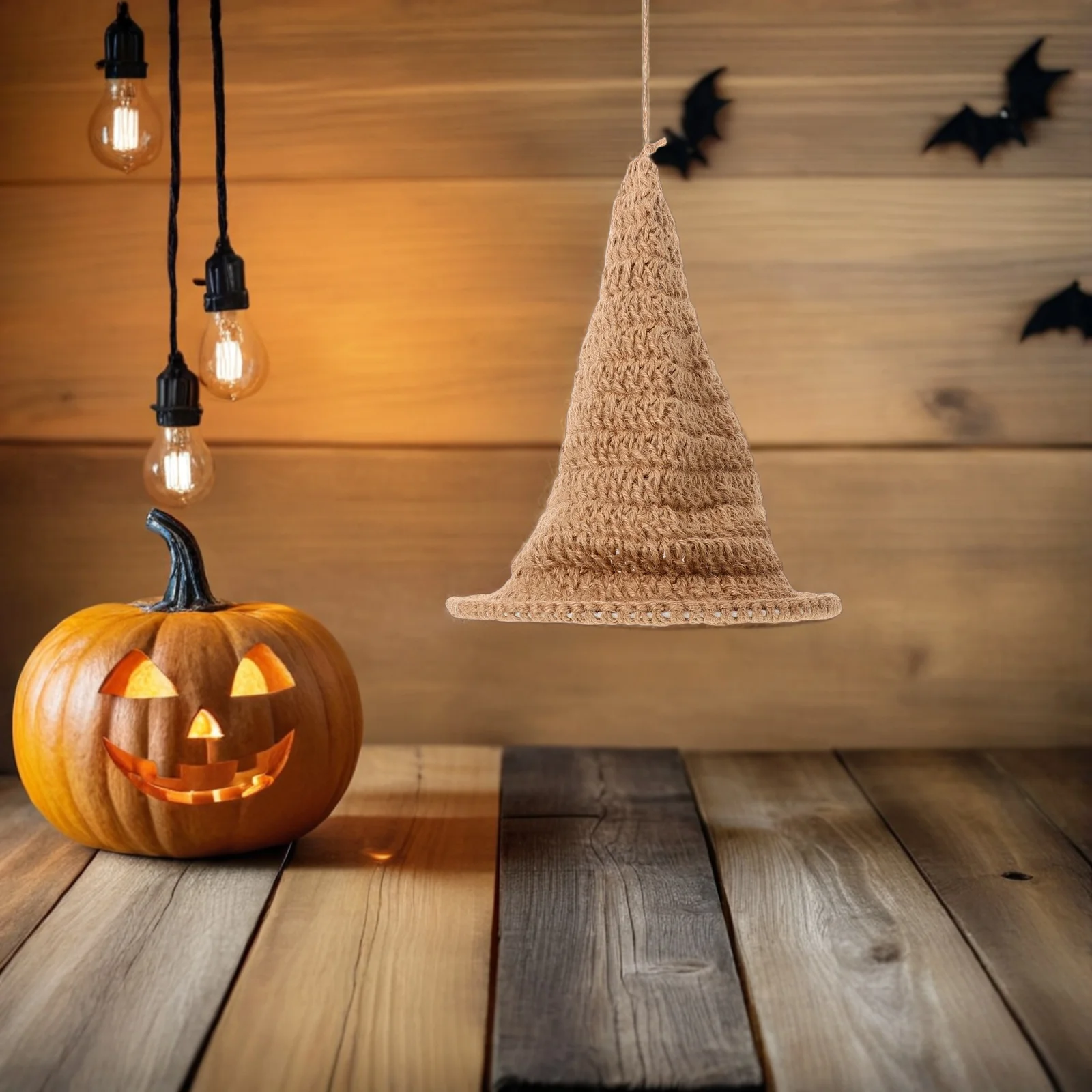 

Handwoven Jute Rope Pendant Lamp Shade Wizard Hat Shape Hanging Light Cover Halloween Rustic Decor Living Room Dining Room