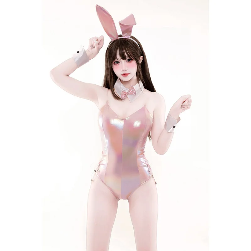 

Cute Anime Cosplay Open-Crotch Lingerie Set - Adorable Holographic Pink, Versatile & Trendy