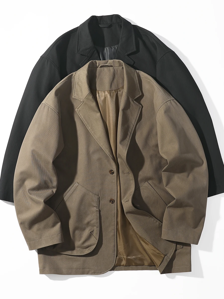 

Осенний повседневный винтажный двусторонний шелковый пиджак унисекс с широкими рукавами, с прямым отложным воротником, в стиле рабочей одежды, премиум-класса