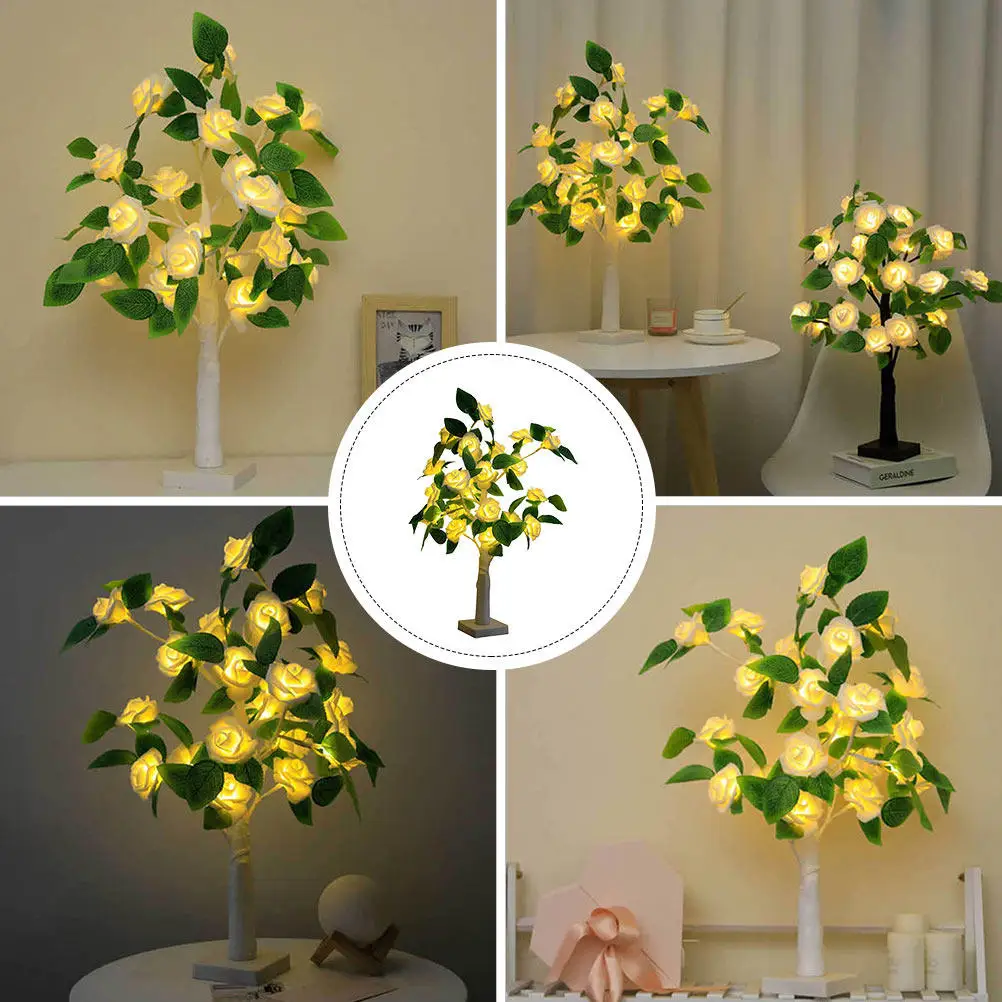 

Красивая светодиодная лампа-дерево с розами для декоративного использования в помещении, элегантная настольная атмосферная лампа, креативная идея для подарка