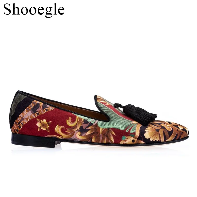 Men Fringe Tassel Loafers Floral Embroidery Casual Shoes Men Colorful Hand-embroidered Canvas Slippers Slip On Casual Flats