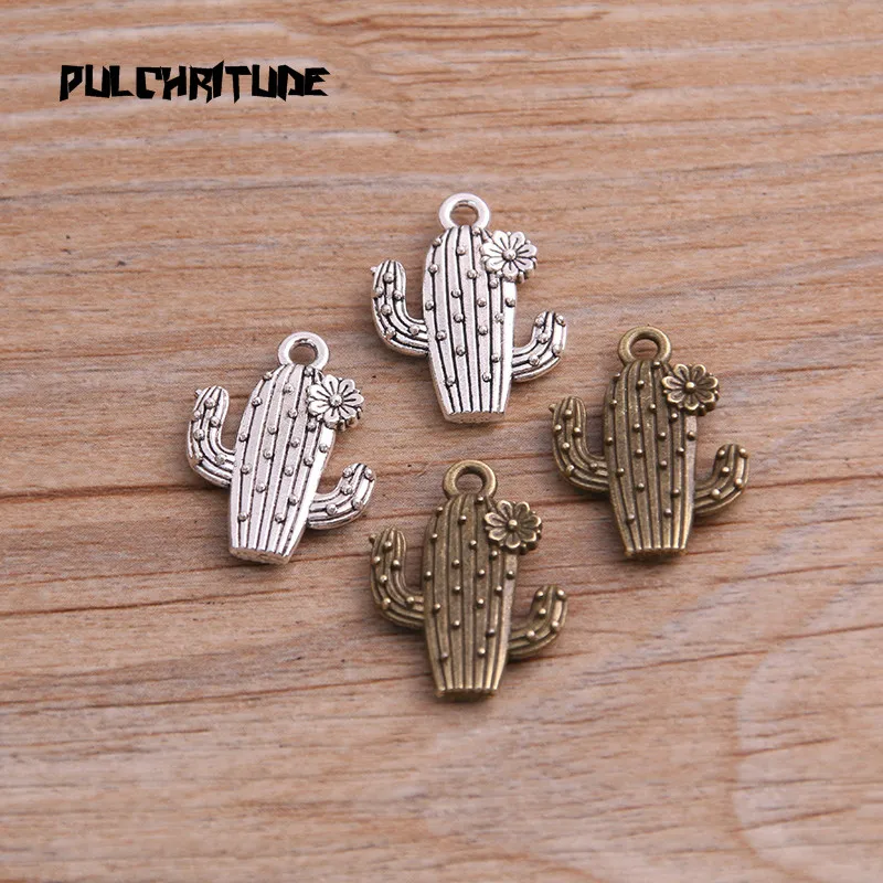 10pcs 15*20mm Three Color Metal Zinc Alloy Cactus Charms Fit Jewelry Medical Plant Pendant Charms Makings