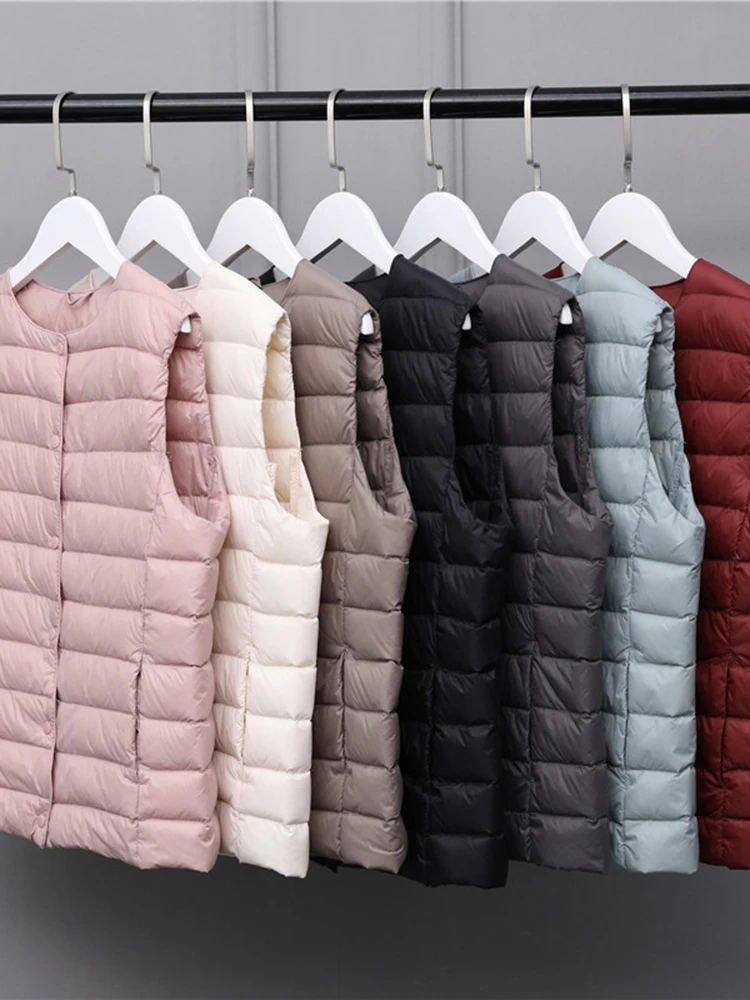 Women's Matt Fabric Waistcoat Warm Vests Ultra Light Down Vest Female Portable Warm Sleeveless Winter Liner