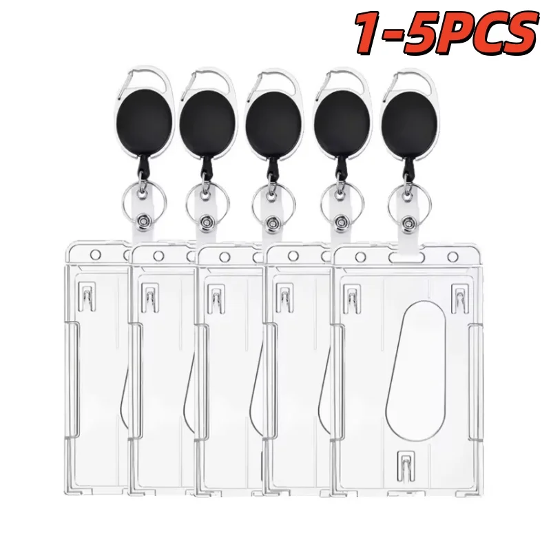 1-5Pcs Heavy-Duty Badge Holders with Retractable Clip - Transparent, Scratch-Proof ID & Keychain Cases for Students, Bank Cards