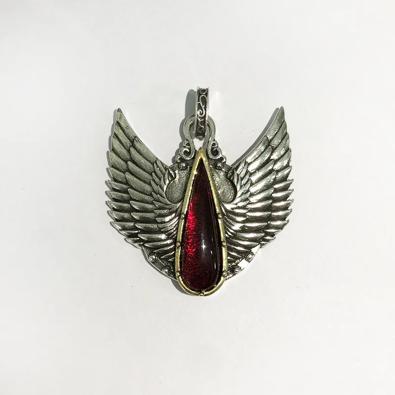

Vintage Men's Silver Color Feather Necklace Red Color Crystal Necklace Hip Hop Punk Pendant Accessories Jewelry