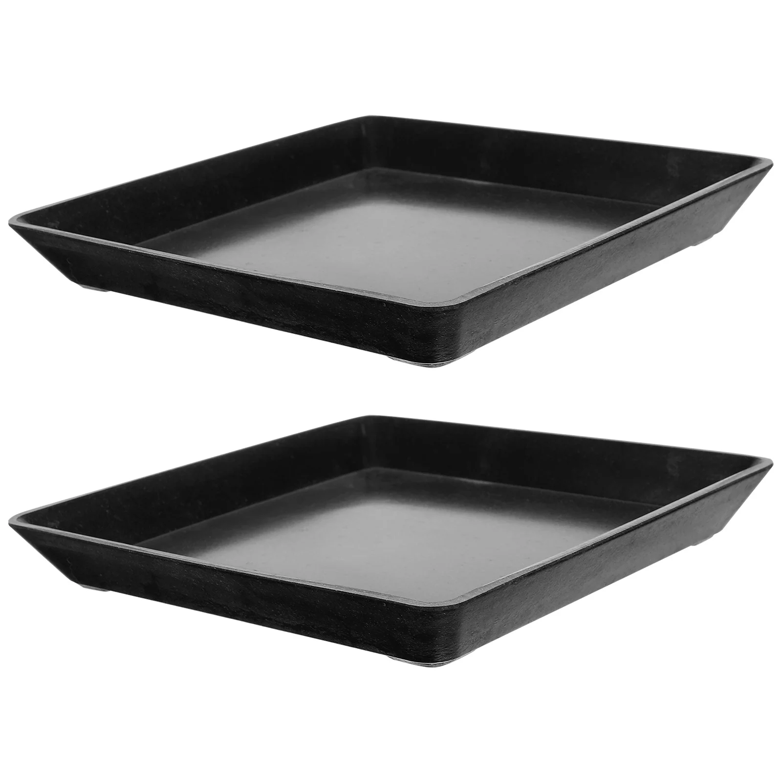 

2Pcs Flowerpot Tray Thickened Plastic Plant Saucers Black Rectangle Water Collector