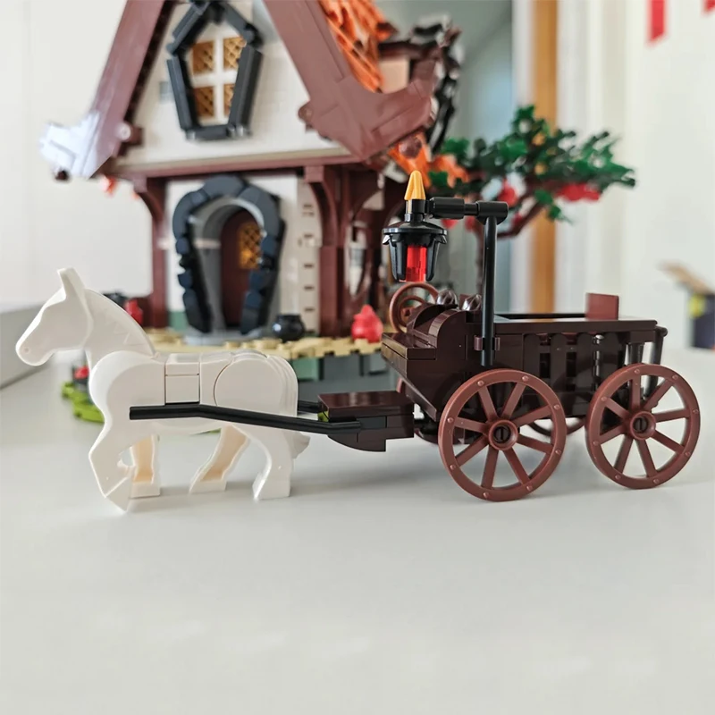 Cretive mundo medieval a-frame log cabine blocos de construção floresta casa arquitetura moc montar tijolos brinquedos presente crianças menino adulto