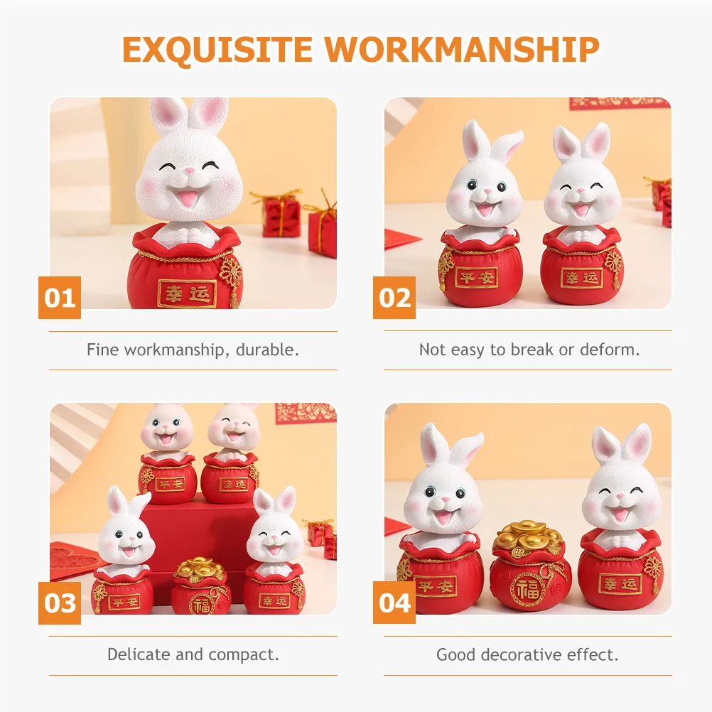 

2 Pcs Car Dashboard Decorations Miniature Bunny Figurines Shake Your Head Rabbit Red