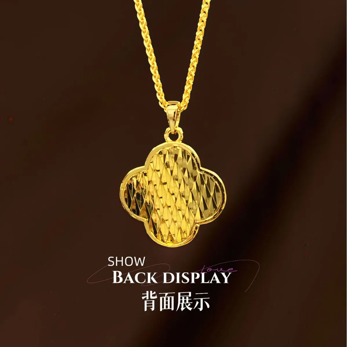 

Luxury 24K 9999 Pure Gold real gold Brushed plum blossom lucky grass pendant necklace women's clavicle chain
