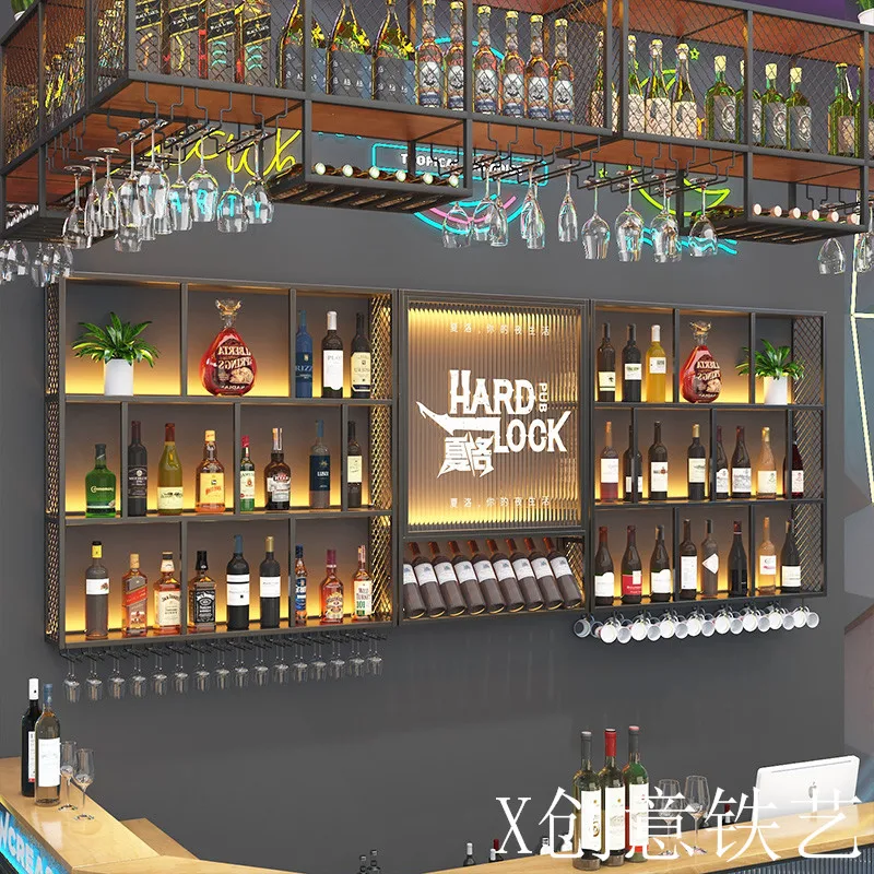 Bar Bar Wall Hanging Wine Rack Shelf Industrial Style Beer Rack Decorative Luminous Glass Laminate Wine Rack Wine Cabinet