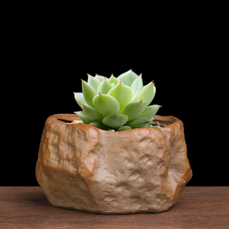 Imitation Stone Rough Pottery Succulent Flower Pot Calamus Bamboo Green Plant Ceramic Flower Pot Gardening Decoration