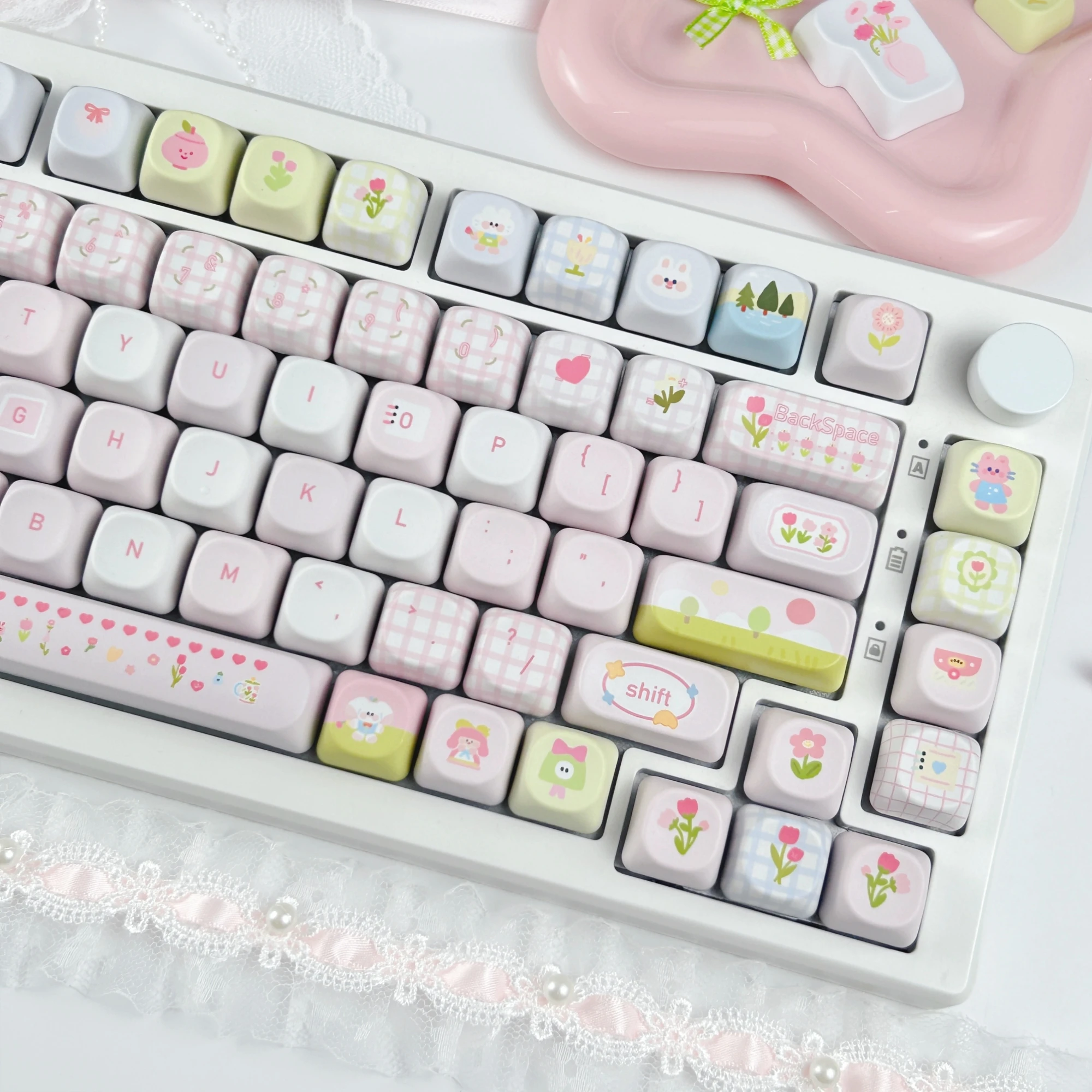 MAIMOOO Spring Flower Keycap Korean/Russian/Thai MOA Cherry Profile PBT Custom Pink Cute Floral Keycaps for Mechanical Keyboard