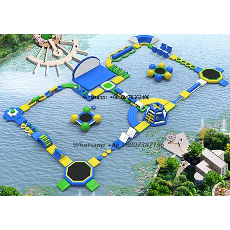 Floating Inflatable Water Park Equipment with Obstacle Course and Water Slide for Sea Beach Lake Use