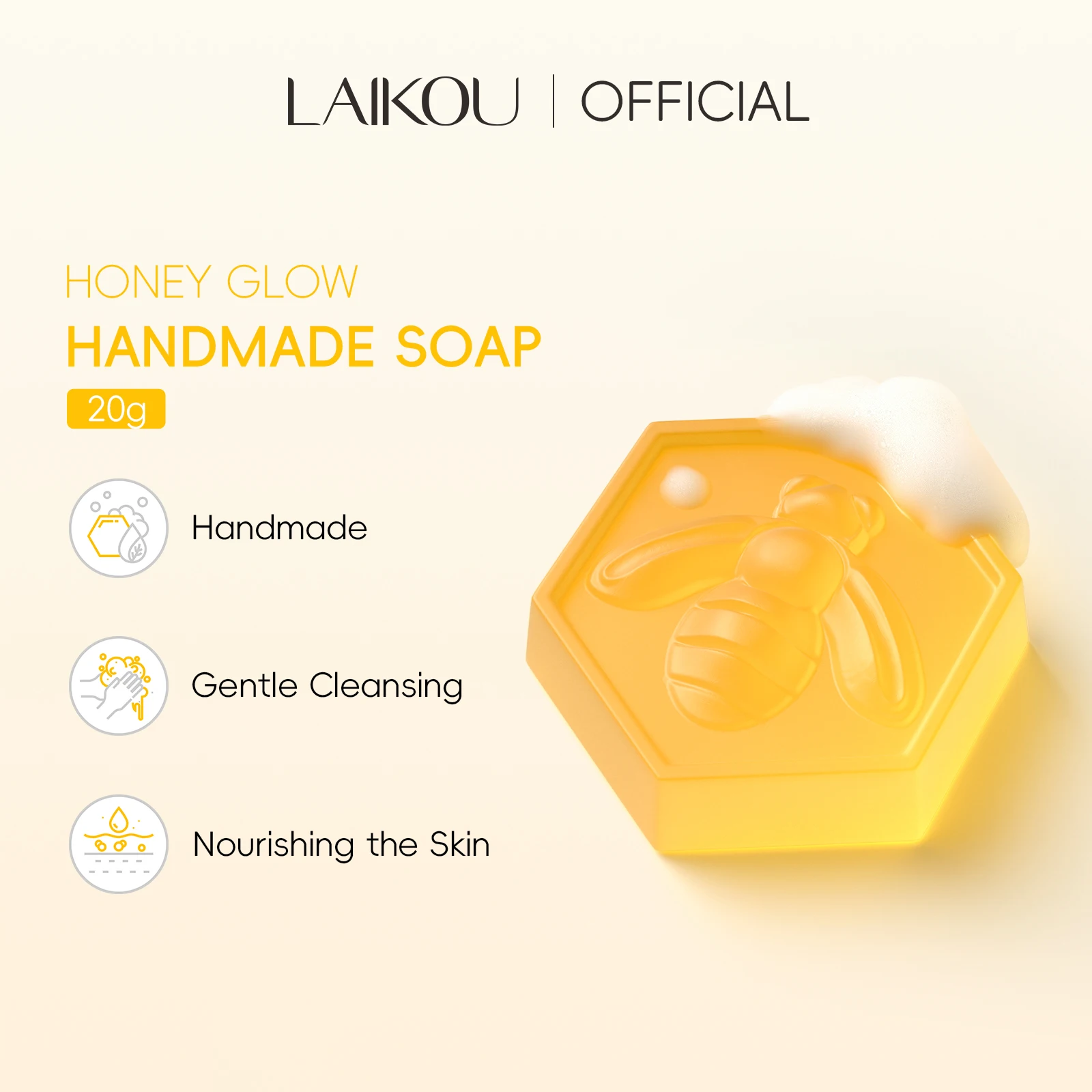 LAIKOU Honey Glow Handmade Soap Gentle Cleansing For Face Body Reduce Dullness Even Out Skin Tone 20g