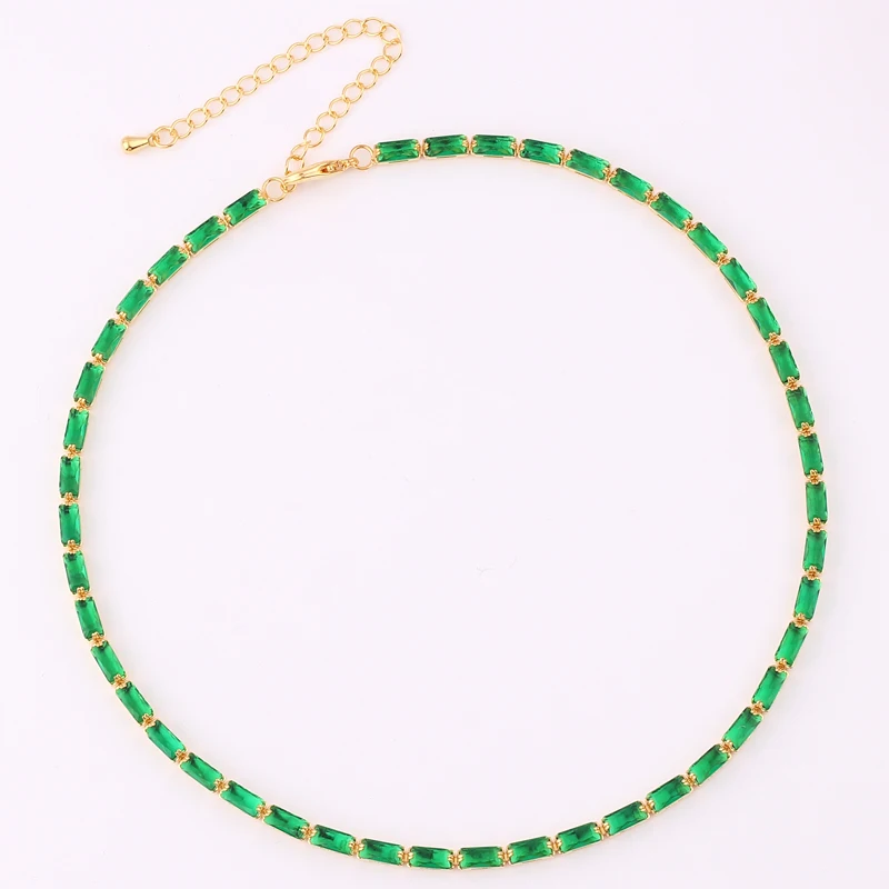 Green Cubic Zirconia Tennis Chokers Necklaces For Women Collier Crystal Luxury Bling Short Clavicle Chain Necklaces Jewelry